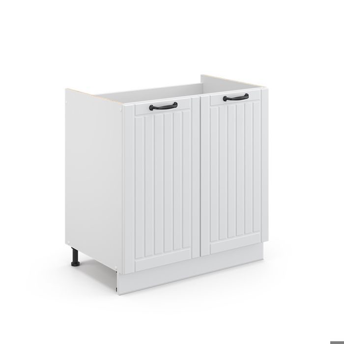 Meuble Bas Sous-Évier R-Line 80 Cm - Blanc Campagne/Anthracite, Sans Plan De Travail - Modulable, Pieds Réglables - 10