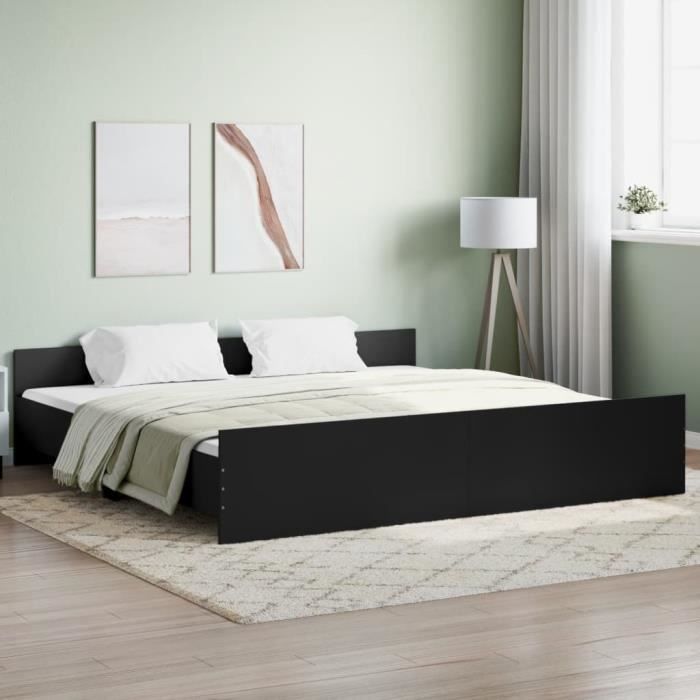 yaj-cadre de lit avec tête de lit et pied de lit noir 180x200 cm-yaj3203769