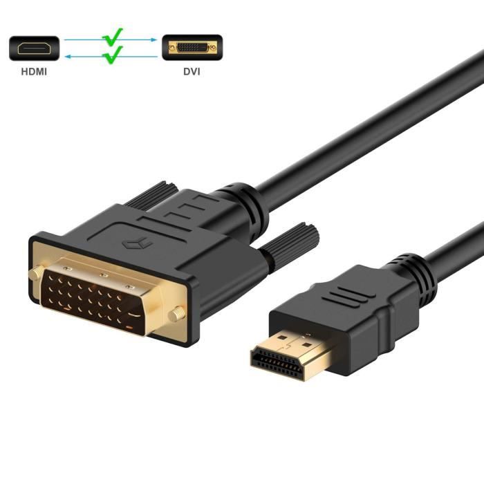 deleyCON 7,5m Câble HDMI vers DVI 3D Ready 1080p Full HD DVI-D DVI-I HDMI 18+1 vers DVI 19 Broches Câble Adaptateur 
