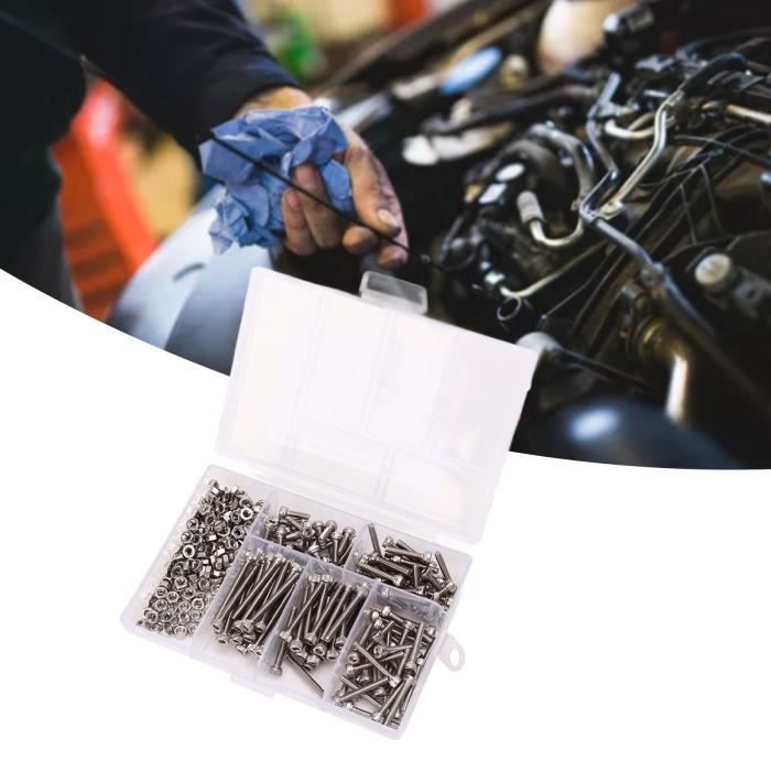 Kit d'assortiment de 160 vis à tête cylindrique et écrous en acier