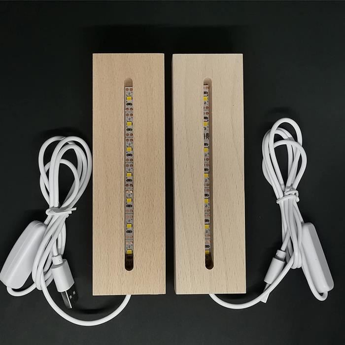 Riakrum Lot De 4 Bases Lumineuses Rectangulaires En Bois De 15,9 Cm, Socle D 'affichage à LED En Bois à Intensité Variable Avec Câble USB Pour Acrylique, Cristal, Veilleuse, Verre Et Résine D'art
