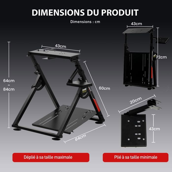 Dshot Support de volant réglable en hauteur et inclinaison pour logitech G25, G27, G29, G920 PS4