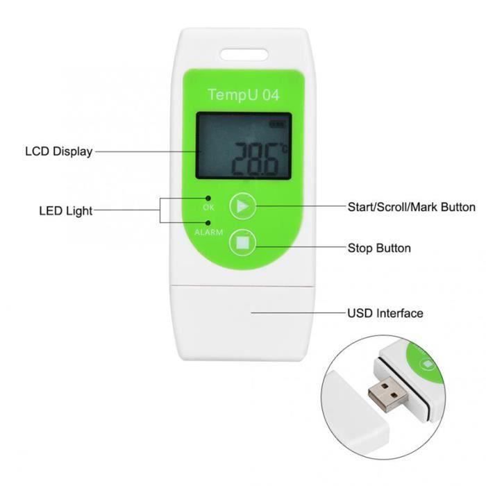Enregistreur De Température Et Humidité USB Watera TempU 03 - Datalogger Réutilisable Avec Écran LCD Et Rapports PDF/CSV