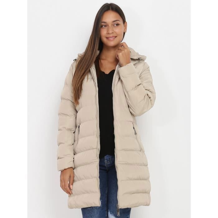 Manteau mi long matelass capuche Beige Cdiscount Pr t Porter