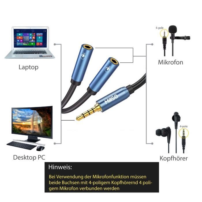 Répartiteur Audio Jack 3,5 Mm LABRIMP - 1 Mâle Vers 2 Femelles, Plaqué Or, Pour Casque/micro Sur PC, Téléphone, Tablette