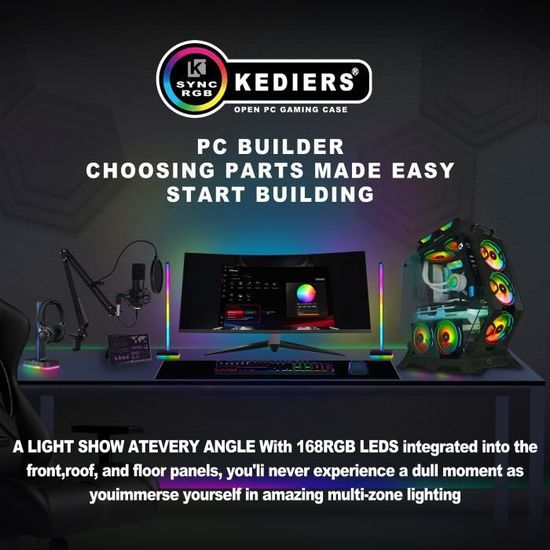 KEDIERS Boitier PC Gamer - avec 7 Ventilateurs RGB，ATX Tour en Verre Trempé  Boitier de Jeu PC , Vert,C570 (10220222) - Cdiscount Informatique