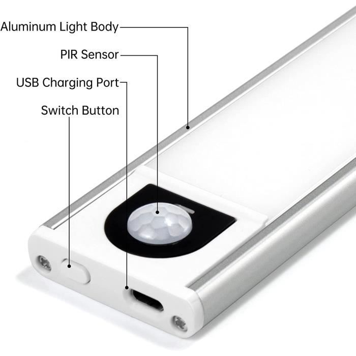 AJW-Reglette LED Cuisine Rechargeable USB, Lampe Placard Detecteur de  Mouvement Lumiere Dressing Sans Fil Bandes Lumineuses Ad[41] - Cdiscount  Maison