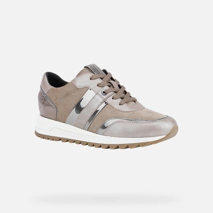 Baskets basses D TABELYA GEOX Femme Beige fonce Cuir Lacets Compense Beige fonce Cdiscount Chaussures