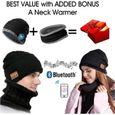 Cadeau Homme Bonnet Bluetooth avec écharpe, Idee Cadeau Original de Noel papa,Collègue, Chapeau Chauffant Adulte avec Ecouteur-3