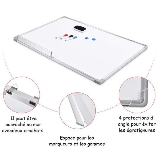 Tableau Blanc Magnétique Effaçable Office Products 60x45 Cm - Cadre Aluminium Laqué Avec Porte-Stylo Inclus