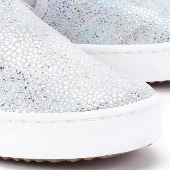 Baskets Geox JR Kilwi Girl GEOX Blanc Argent Textile Plat Lacets Gris Cdiscount Chaussures
