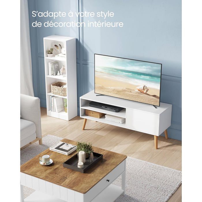 Meuble TV - VASAGLE - Blanc - Rangement Consoles de Jeux - Style Rustique - Longueur 120 cm - Maison Meuble TV - VASAGLE - Blanc - Rangement Consoles de Jeux - Style Rustique - Longueur 120 cm - Maison
