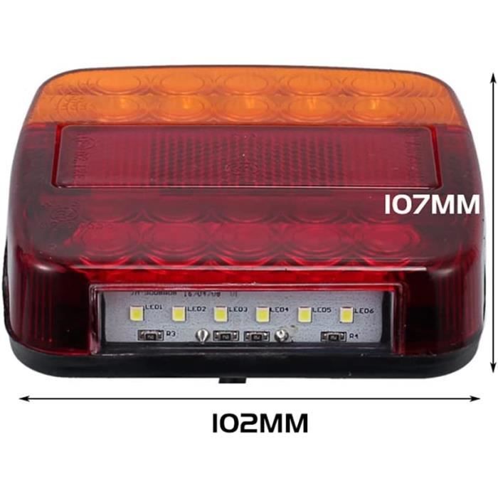 Kit 2 Feux Arrière LED Pour Remorque - 13 Broches, 60 LED, Stop/cligno/anti-brouillard/recul - IP65, E-mark
