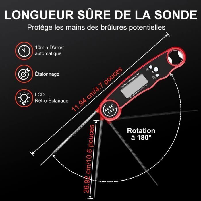 Thermomètre neuf Cuisine à Double Sonde, Thermometer Cuisson Viande Numérique Lecture Instantanée, Rétroéclairage & Calibration, Aimant pour Grillades, Four, Bœuf, Barbecue, Confiserie, Dinde - Arts de la table