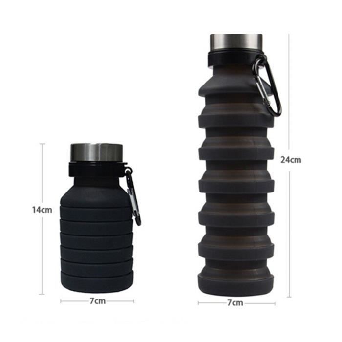 GOURDE,Black-550ML--Bouteille'eau rétractable en Silicone sans BPA de  550ML, gourde rétractable, bouilloire pliante pour sports de p