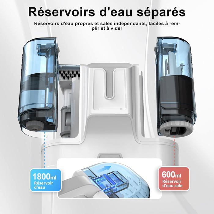 Shampouineuse 400W MARANTZ - Aspirateur Extracteur à Main Pour Canapé, Tapis, Sièges Auto (Réservoirs 1,6L + 0,65L)