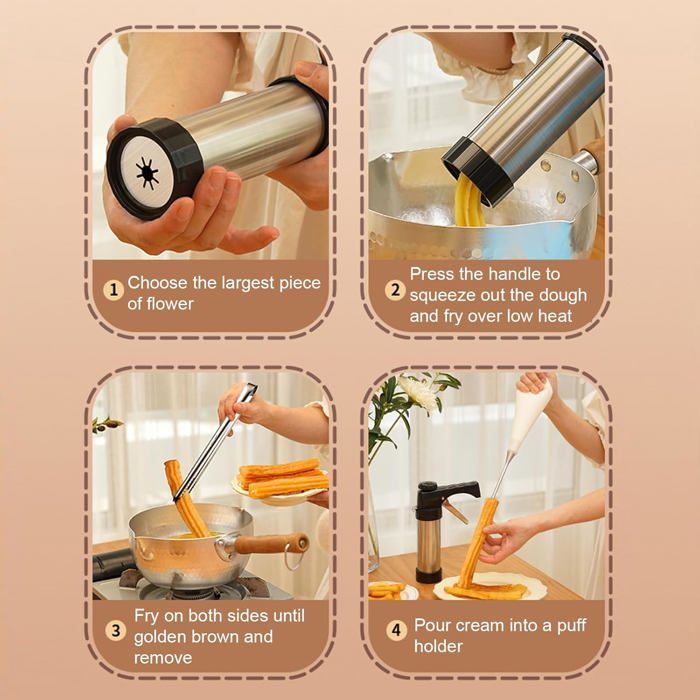 Machine à Churros 3 En 1 - 21 Pièces Acier Inoxydable, Avec Presse à Biscuits Et Douilles à Pâtisserie