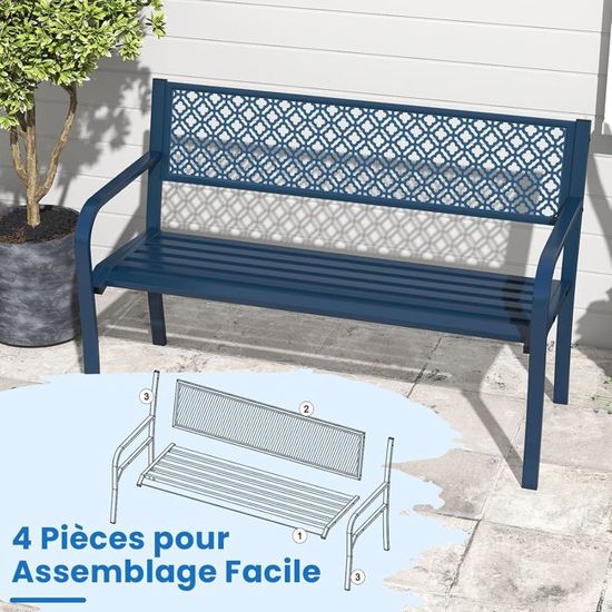 Garden Vida Banc Jardin 3 Places Acier – Siège Extérieur Style Treillis Élégant Pour Terrasse, Parc Ou Balcon, Noir