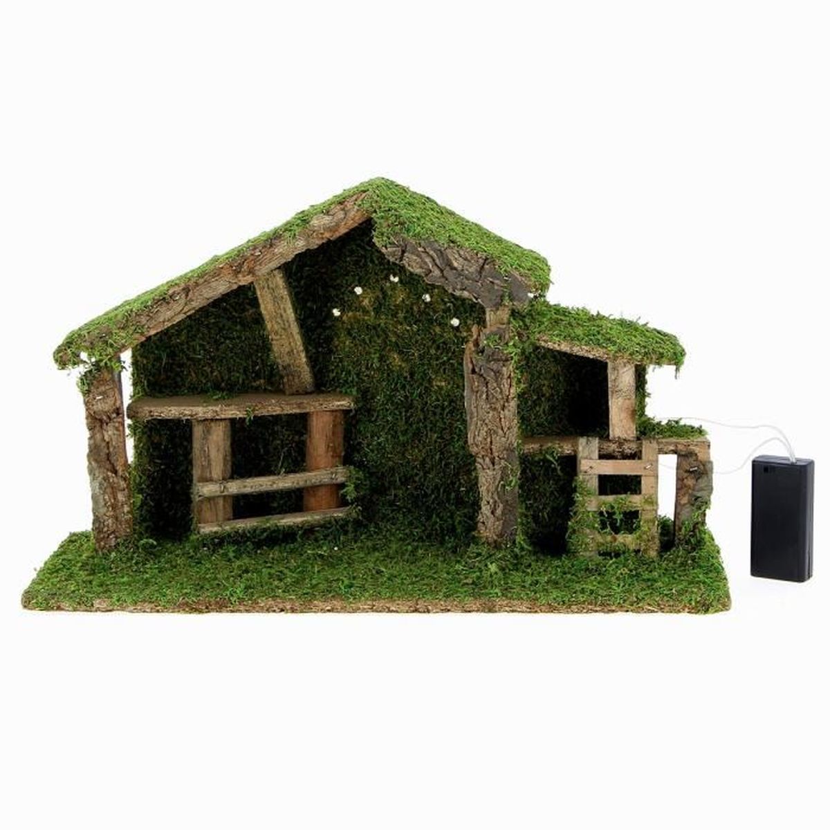 Crèche de noël vide et lumineuse en bois avec 5 Leds 38x14x22cm environ