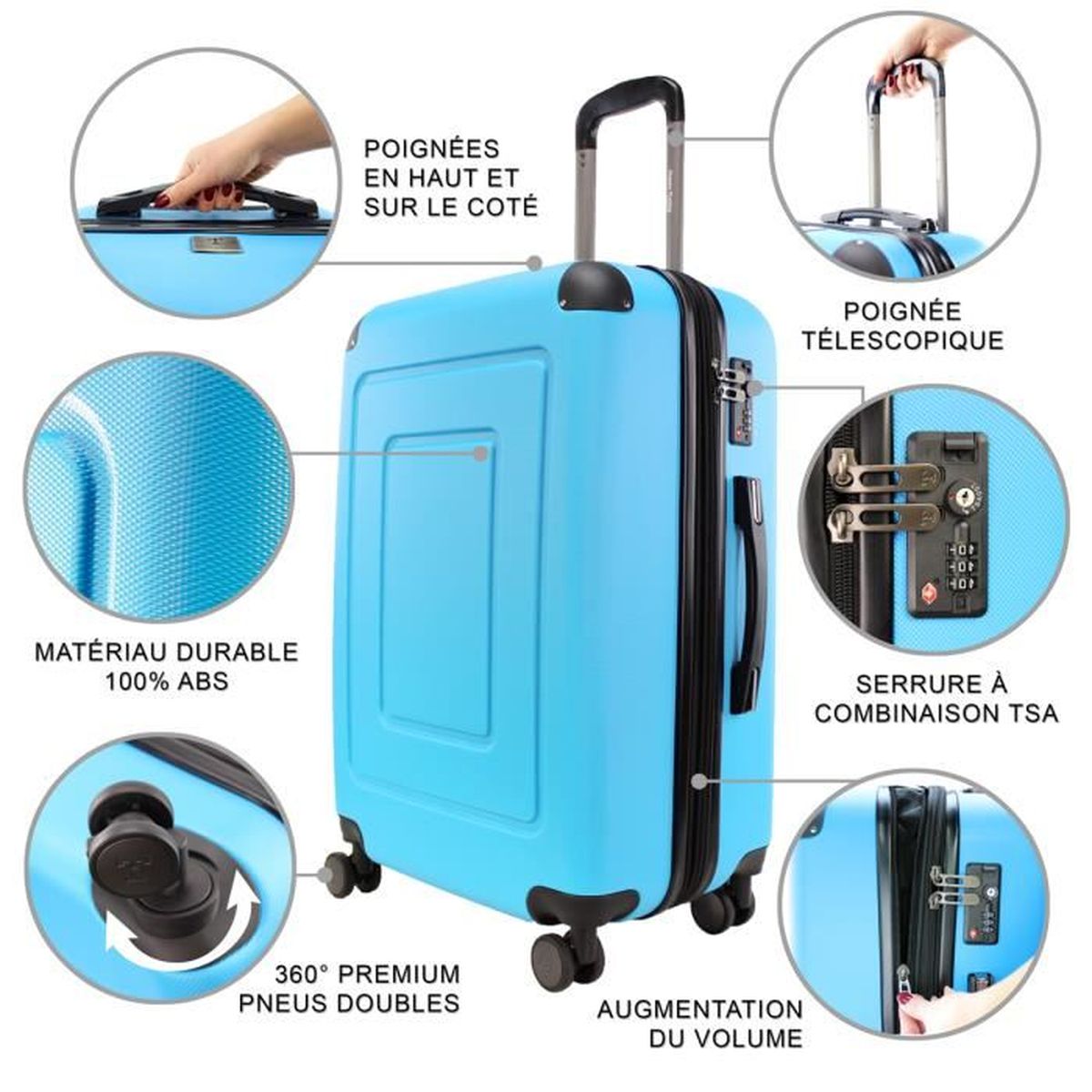Fort Léger Coque Rigide PC Valise 4 Roues Bagages Serrure TSA Trolley rose