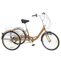 24" Gold Adult Tricycle 6-Speed 3 Wheel Bicycle Seniors Shopping Trike w/Panier