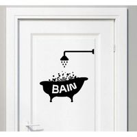 Sticker Mural Porte Salle de bain - Autocollant Mural Motif BAIN - Décoration porte Salle de bain - 25x30CM-NOIR