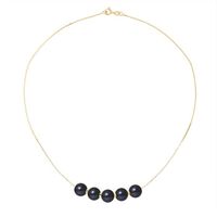 Collier ras du cou Femme 5 Perles de culture d'eau douce Noires 8 mm AA et Or jaune 750-1000 -   - Blue Pearls 7957