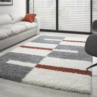 Tapis moderne design poil long carreaux tapis Shaggy pour le salon moelleux Couleur: Terre cuite Taille: 80 cm Rond