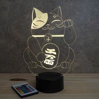 Lampe de chevet veilleuse Maneki-Neko avec télécommande - Cadeau anniversaire surprise Collection Déco