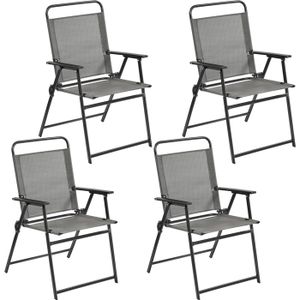 Lot De 4 Chaises Pliantes De Jardin Yaheetech Avec Accoudoirs - En Toile Résistante, Couleur Grise