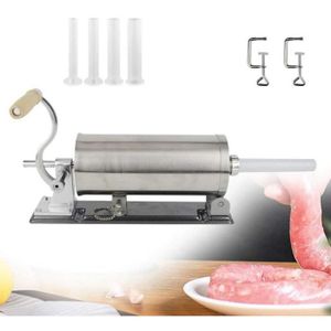 Poussoir à Saucisses Manuel Horizontal 5L - Acier Inoxydable, 4 Tubes (16 à 38 Mm), 2 Vitesses - Pour Charcuterie Maison Et Traiteurs