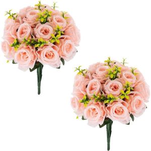 FLEUR ARTIFICIELLE Bouquet Boules Fleurs Artificielles - Rose Poudré - 2 Bouquets 15 Roses - Décoration de Table