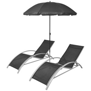 CHAISE LONGUE Chaises longues et parasol aluminium noir - Marque