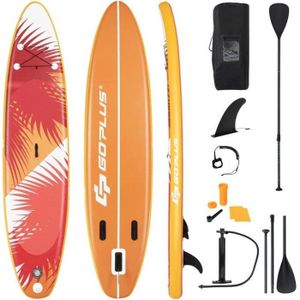 STAND UP PADDLE COSTWAY Stand Up Paddle Board Gonflable 335x76x15CM Pagaie Réglable Accessoires Complets Sac Portable Aileron Central Feuilles Rouge