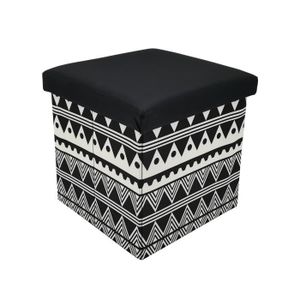 Pouf Coffre pliable imprimé DJERBA 35x35x35cm - Noir
