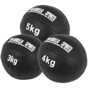 MEDECINE BALL Lot de 3 Médecine Balls en cuir Synthétique - GORILLA SPORTS - 3, 4 et 5 KG - Fitness - Adulte - Mixte