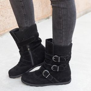 LianMengMVP Femmes Lettre Denim Fermeture éclair Épais Chaud Hiver Bottes de Neige Plates Chaussures à Bout Rond 