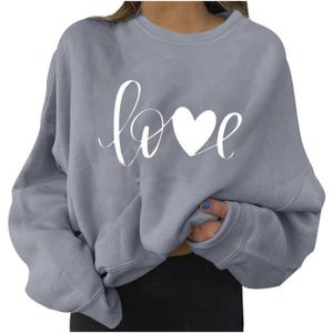PULL Love Pull Femme Col Rond Casual Impression Lettre À Manches Longues Top Gris M T-Shirt