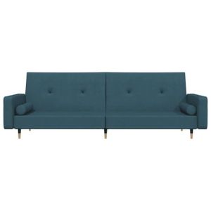 CANAPE CONVERTIBLE Canapé-lit à 2 places avec deux oreillers bleu vel
