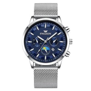 Montre Homme HANPOSH - Acier Inoxydable - Étanche 50m - Cadran Lumineux - Calendrier - Bracelet Confortable - Garantie 1 An