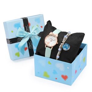 MONTRE Coffret Cadeau Montre Fille + Bracelet Fille  - Montre enfant fille 2022 Chat quartz mignon etanche bleu clair - Cadeau pour