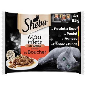 BOITES - PATÉES LOT DE 6 - SHEBA - Mini Filets en Sauce Sélection du Boucher Pâtée pour chat - paquet de 4 sachets de 85 g