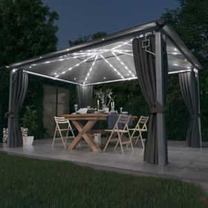 TONNELLE - BARNUM VGEBY Tonnelle avec rideau et lumières LED 4x3 m Anthracite Aluminium Abilityshop