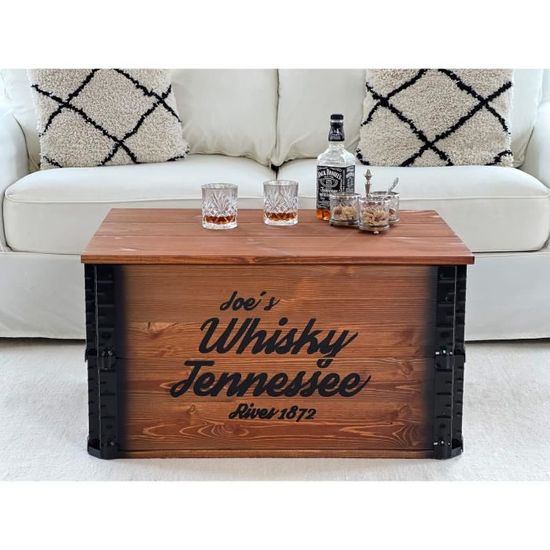 table basse coffre en bois table d appoint vintage style shabby chic bois massif noyer cdiscount maison