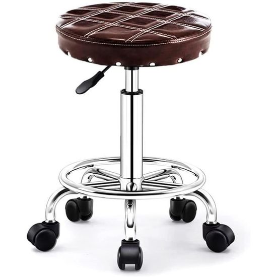 Tabouret Bureau Avec Roulettes - Hauteur Réglable 50-62cm - Cuir PU - Pivotant 360° - Capacité 180 Kg - Usage Pro Et Maison (Noir)