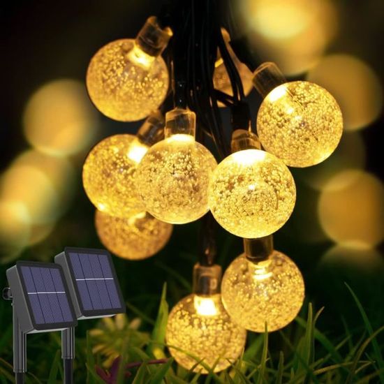 Guirlande Lumineuse Solaire Extérieure 6.5m 30 LED - Boules Cristal, 8 Modes, étanche IP65 - Pour Jardin, Terrasse, Fêtes