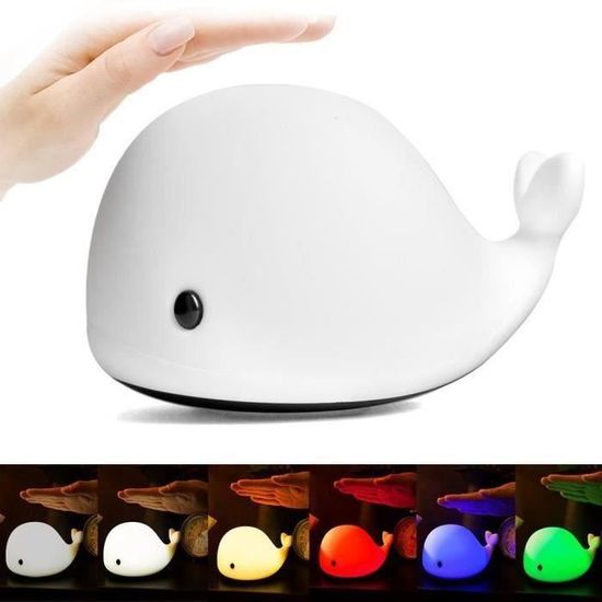 Veilleuse Silicone, Baleine Lampe de Nuit Chevet Veilleuse 6 Lumière colorée pour bébé Chambre, Chambre à coucher, Nursery,