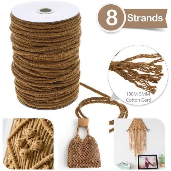 Corde En Coton Naturel Bleu - 4 Mm, 100 Mètres - Pour Macramé, DIY, Artisanat - Bobine 3 Brins