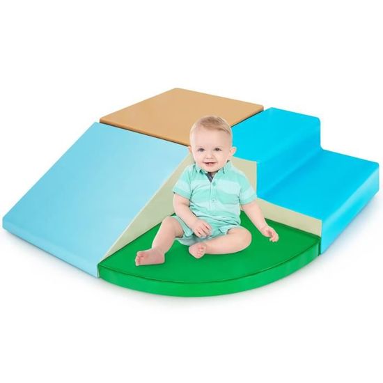 Parcours Motricité Bébé 7 Pièces DREAMADE - Blocs Mousse Doux, Surface Simili Cuir Imperméable, Base Antidérapante, Montessori