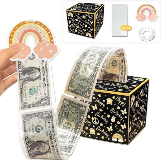 Boîte à Billets Cadeau Surprise Happy Birthday - Kit DIY Argent Anniversaire Avec Sacs Transparents